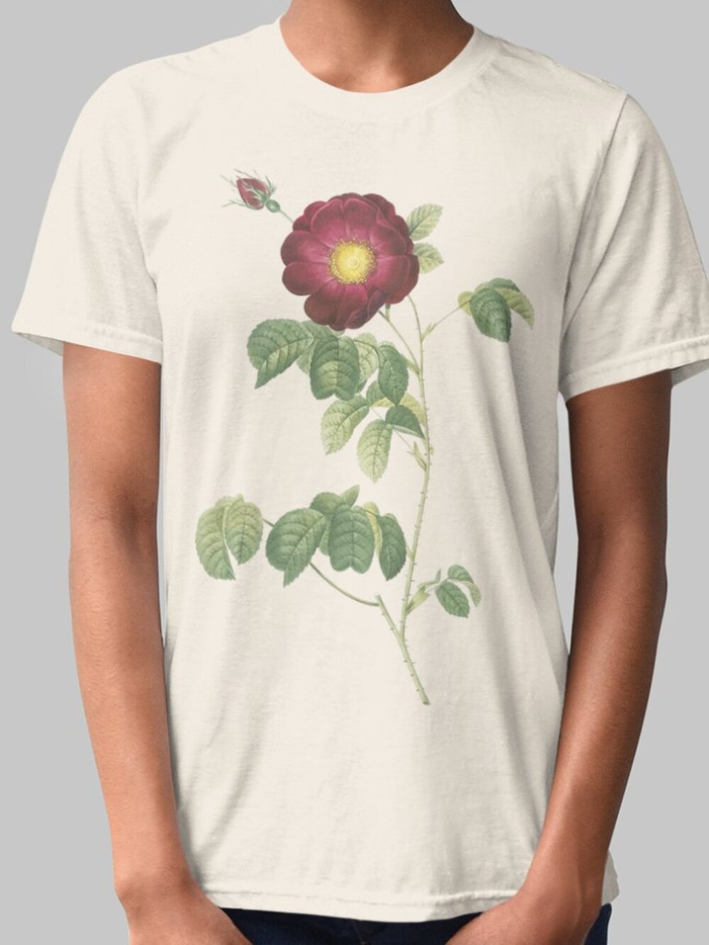Simple-Flowered French Rose Floral Print Short Sleeve Graphic Tee T-shirt S-XXL